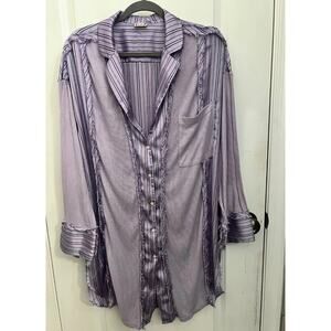 Intimately Free People Purple Dress Stripes Button Down Night Gown Boho Lounge